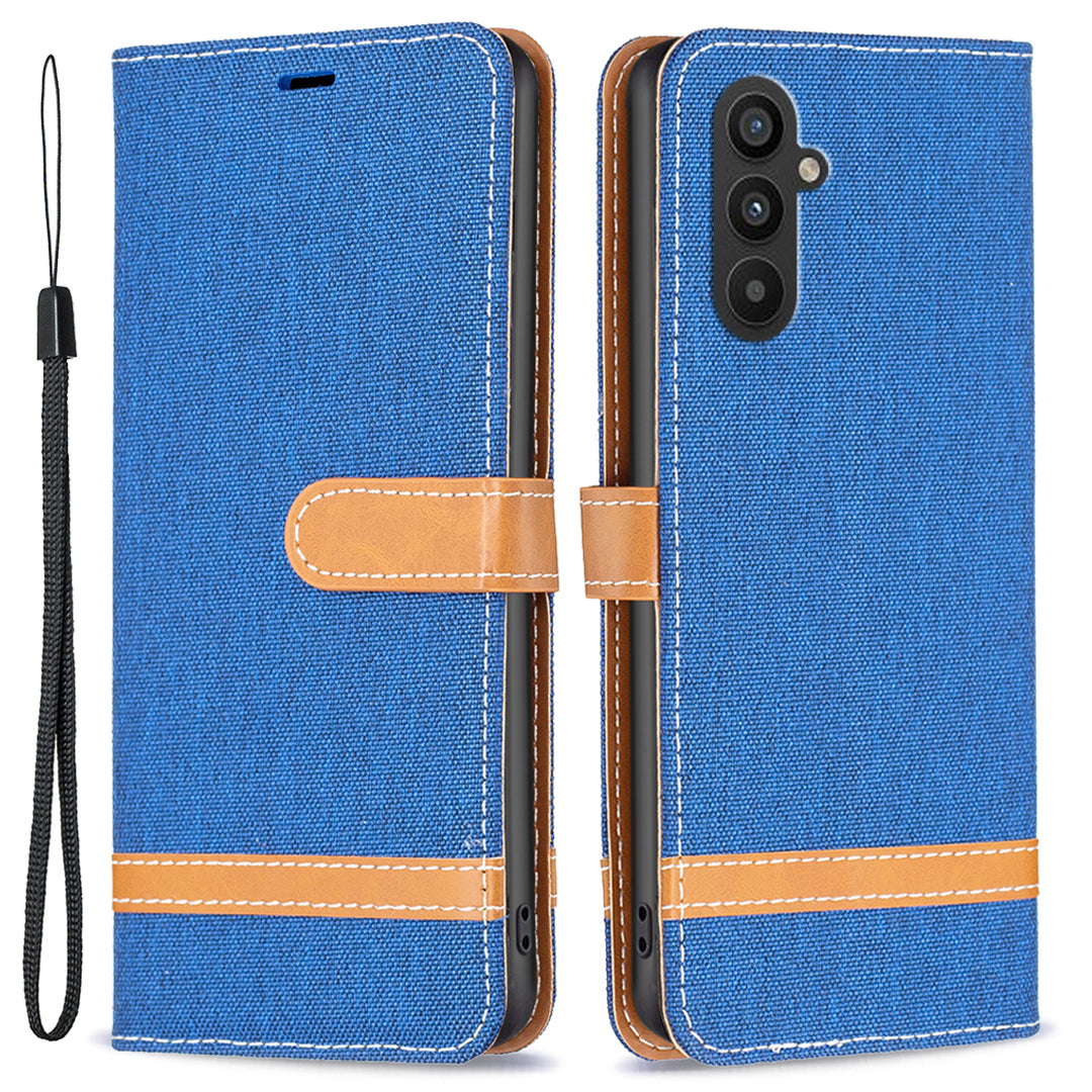 Til Samsung Galaxy A25 5G telefon læderetui jeans stof splejsning telefoncover med pungholder Til Samsung Galaxy A25 5G telefon læderetui jeans stof splejsning telefoncover med pungholder